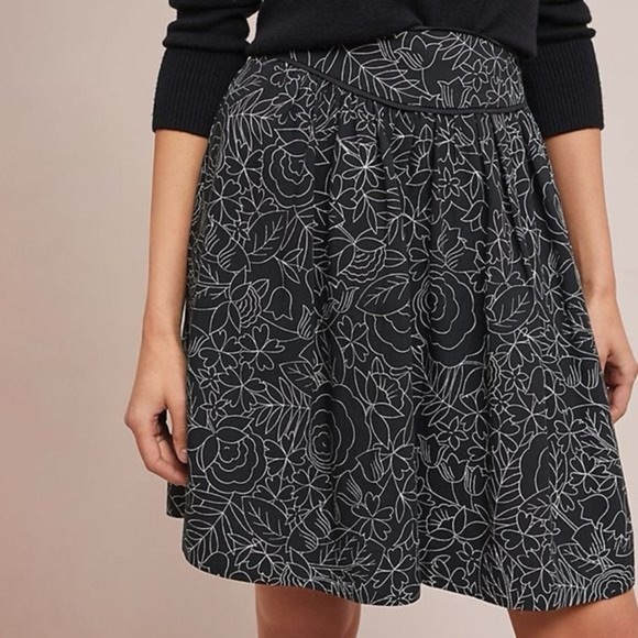 Anthropologie Conversations 38 of 52 Colloquial A-Line Skirt Black Floral Circle - Picture 1 of 11